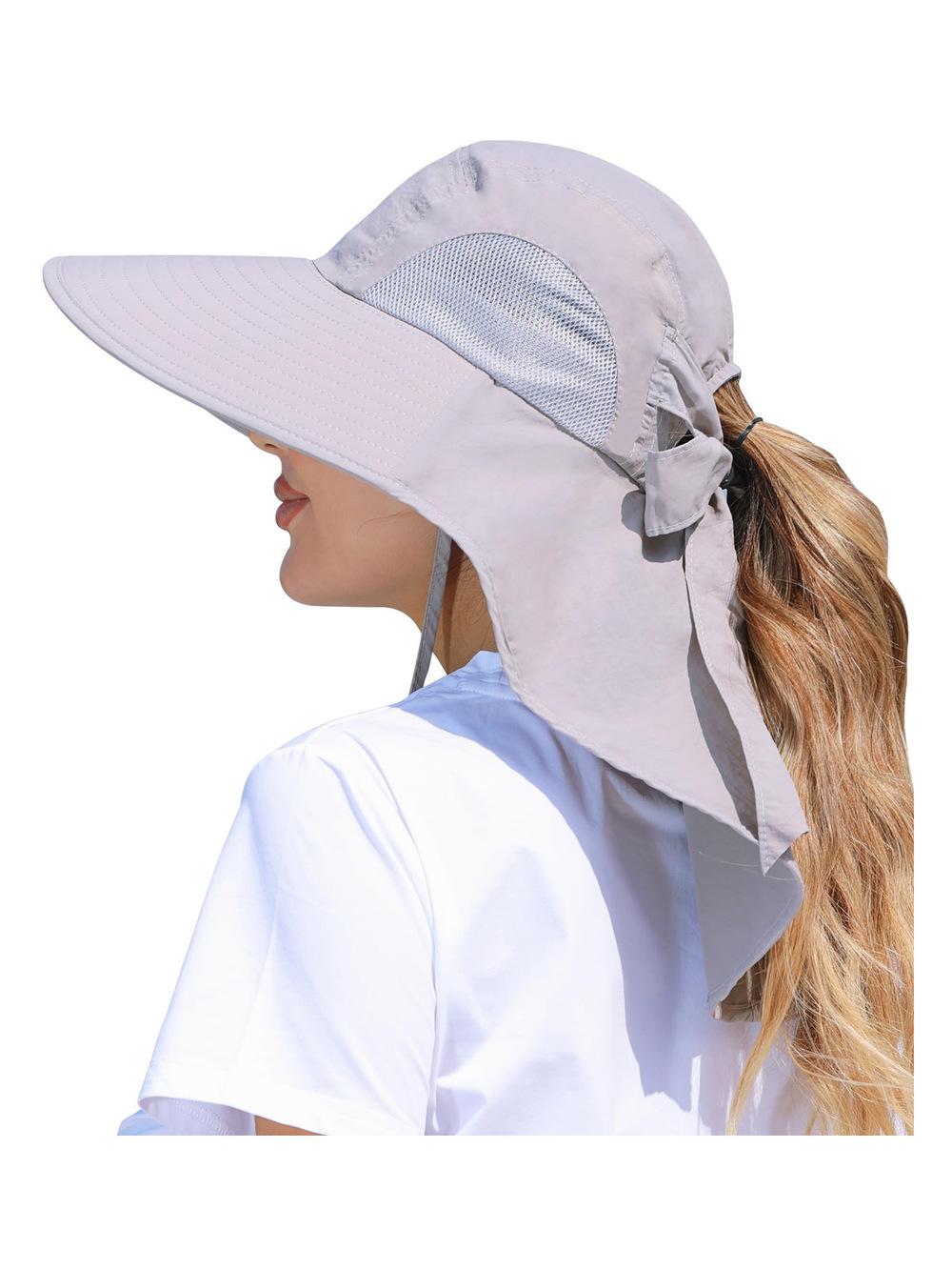 Womens Sun Hat Outdoor UV Protection Wide Brim | Sun Hat-Light Gray | Size OS